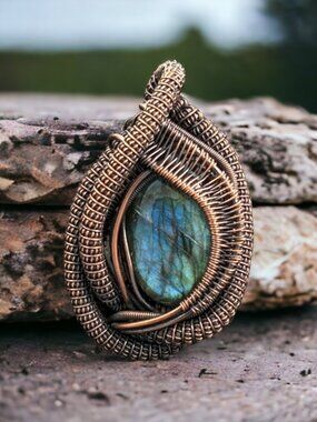 Artisan Wire Wrapped Labradorite Copper Pendant